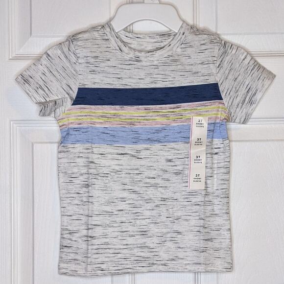 Cat & Jack Boys Heather Grey Blue Multicolor Stripes T Shirt 3T - Picture 3 of 9